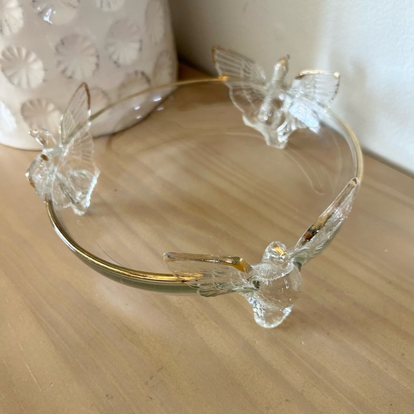 Vintage Mid Century 3 Eagle Footed Glass Dish with Gold Accents - Picture 4 of 5